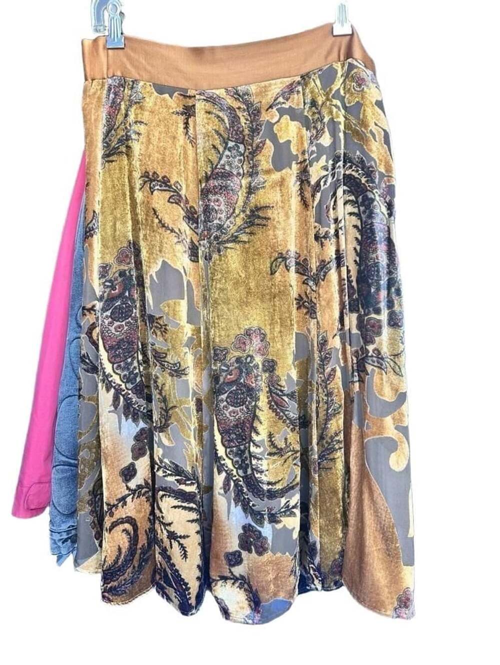 Coldwater Creek Paisley Velvet Skirt PM Brown Gold Floral Velour Lined